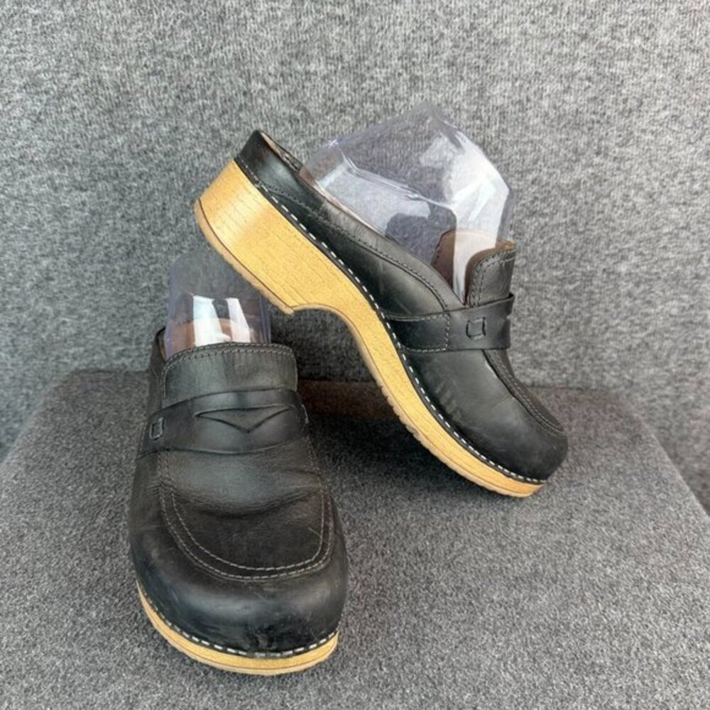 DANSKO EU40|9.5-10 Bel Black Oiled Pull‎ Up Penny Loafer Clog Comfort Mule